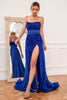 Laden Sie das Bild in den Galerie-Viewer, Königsblaues trägerloses Hochzeitskleid mit Pailletten