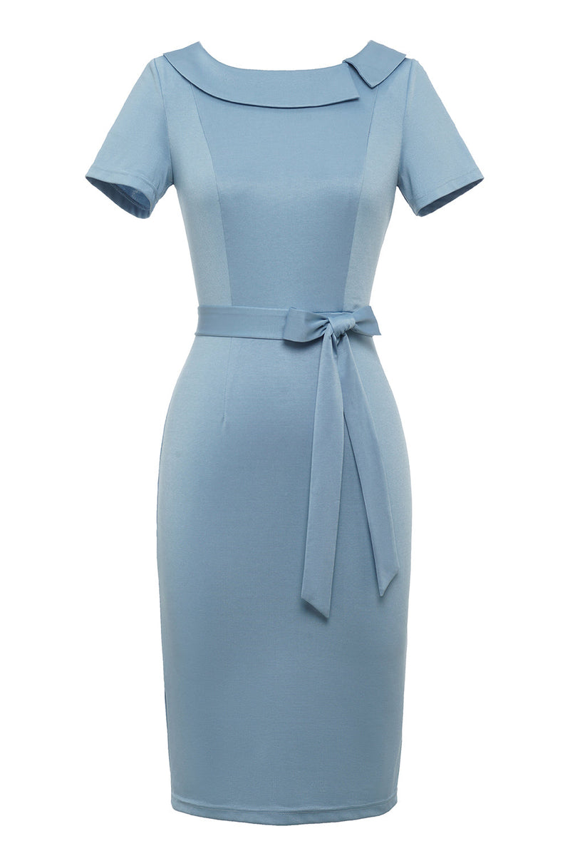 Laden Sie das Bild in den Galerie-Viewer, Bodycon Rundhalsausschnitt Hellblau 1960s Kleid