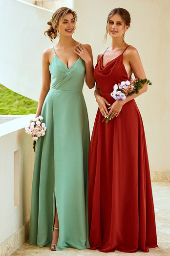 Hellgrünes langes Brautjungfernkleid mit Schlitz