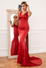 Laden Sie das Bild in den Galerie-Viewer, Meerjungfrau V-Ausschnitt Rot Langes Brautjungfernkleid
