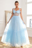 Himmelblaue Polka Dots Tüll Ballkleid