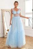 Himmelblaue Polka Dots Tüll Ballkleid