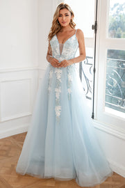 Hellblau Applique Sture Abendkleid