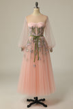 A Line Jewel Hell Nackt Langes Ballkleid mit Stickerei