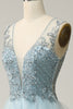 Laden Sie das Bild in den Galerie-Viewer, Perlenblaues Kleid aus Tüll mit V-Ausschnitt