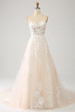 A Line Sweetheart Langes Korsett Brautkleid mit Applikationen