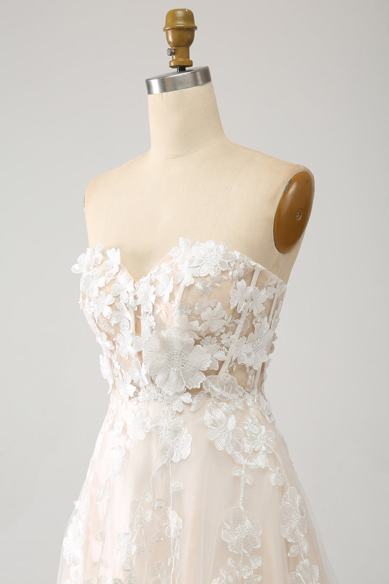 Laden Sie das Bild in den Galerie-Viewer, A Line Sweetheart Langes Korsett Brautkleid mit Applikationen