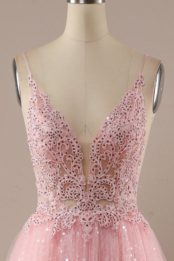 Rosa lange Ball Party Kleid