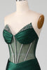 Laden Sie das Bild in den Galerie-Viewer, Meerjungfrau Sweetheart Dunkelgrünes Korsett-Ballkleid mit Schlitz vorne
